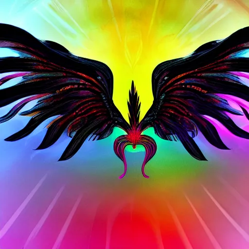 Image similar to multi color smoke with the outstretched ribbed wings and head of a fairytale dragon, billowy, 8 k, 4 k