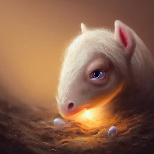 Prompt: a baby unicorn hatching out of an egg, ultrarealistic, dramatic lighting, high details, 4 k, 8 k, best, accurate, trending on artstation, artstation, photorealism, ultrarealistic, digital painting, fantasy art