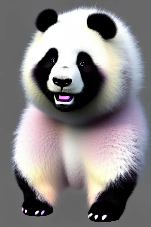 Prompt: high quality 3 d render hyperrealist very cute multipastel fluffy panda monster with fluffy wings, vray, smooth in _ the background, artstation