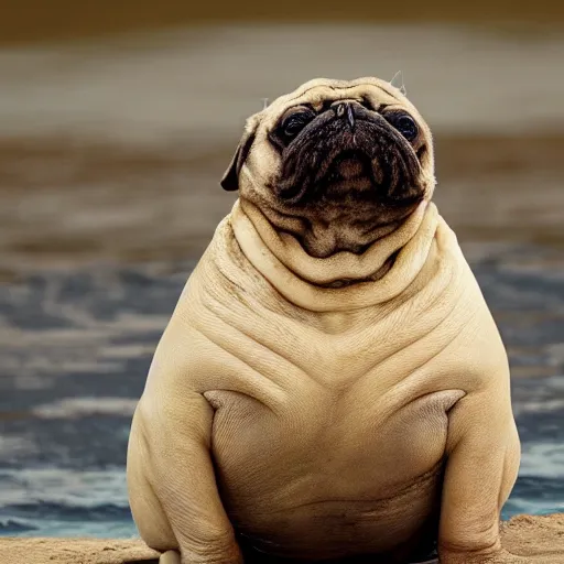 Image similar to a walrus that looks like a pug, national geographic photography