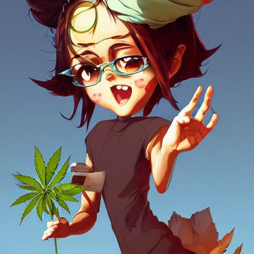 Prompt: cannabis leaf cartoon character, digital art, fun, eun by jesper ejsing, greg rutkowski, katsuhiro otomo, krenz cushart, shigenori soejima, rossdraws, rule of thirds