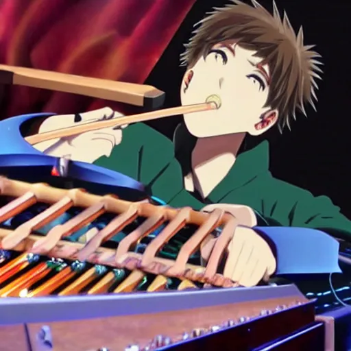 Prompt: anime of jacob collier playing saturn rings as if they were marimbas