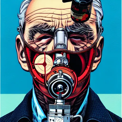 Image similar to a profile photo of an old man with a diving oxygen mask with side profile blood in ocean intricate details by MARVEL comics and Sandra Chevrier-C