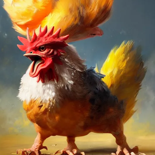 Image similar to expressive oil painting of ( ( ( rooster ) ) ) pikachu chimera, by jean - baptiste monge, octane render by yoshitaka amano, by greg rutkowski, by artgerm