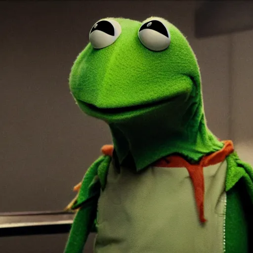 Prompt: keanu reeves playing kermit the frog in a dystopian sci fi movie, highly detailed, 4 k, concept art