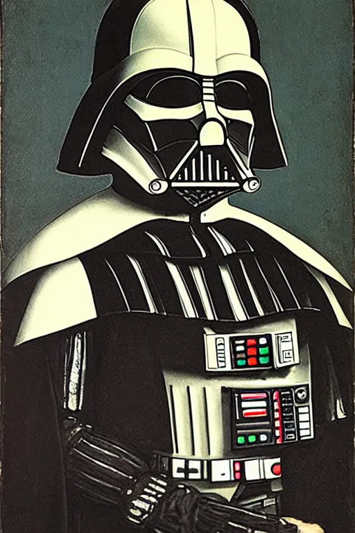 Image similar to portrait of Dart Vader by Hans Holbein,