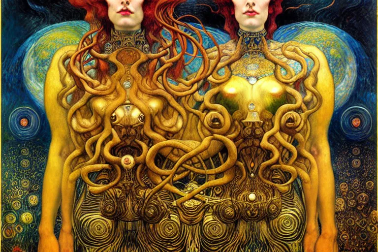 Image similar to Divine Chaos Engine by Karol Bak, Jean Delville, William Blake, Gustav Klimt, and Vincent Van Gogh, symbolist, visionary