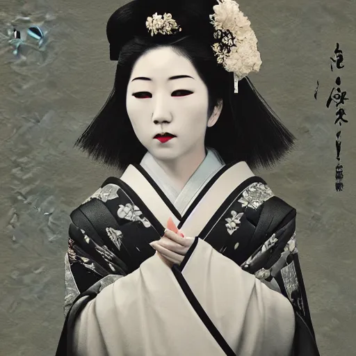 Image similar to dark art hi resolution geisha portrait yasutomo oka 8 k ultrarealistic