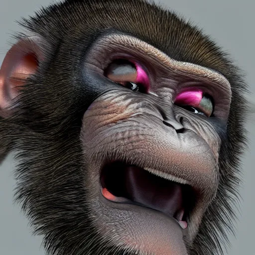 cursed hyper realistic monkey staring side eye