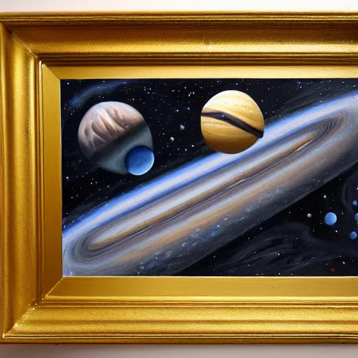 Prompt: very detailed painting of a science fiction spaceship between the earth and Jupiter, space, stars, Milky way