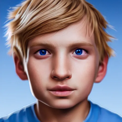 Image similar to a detailed full body portrait of a blonde boy with blue eyes, digital concept art illustration, incredibly detailed and realistic, 8 k, sharp focus