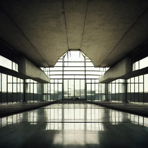 Image similar to “derelict architecture single building , building designed by architect Santiago Calatrava, architecture digest, building surrounded in a luxury environment, dark tones, fluorescent lighting,volumetric Lighting, photorealism, high detail, golden ratio, cinematic, octane renderer”