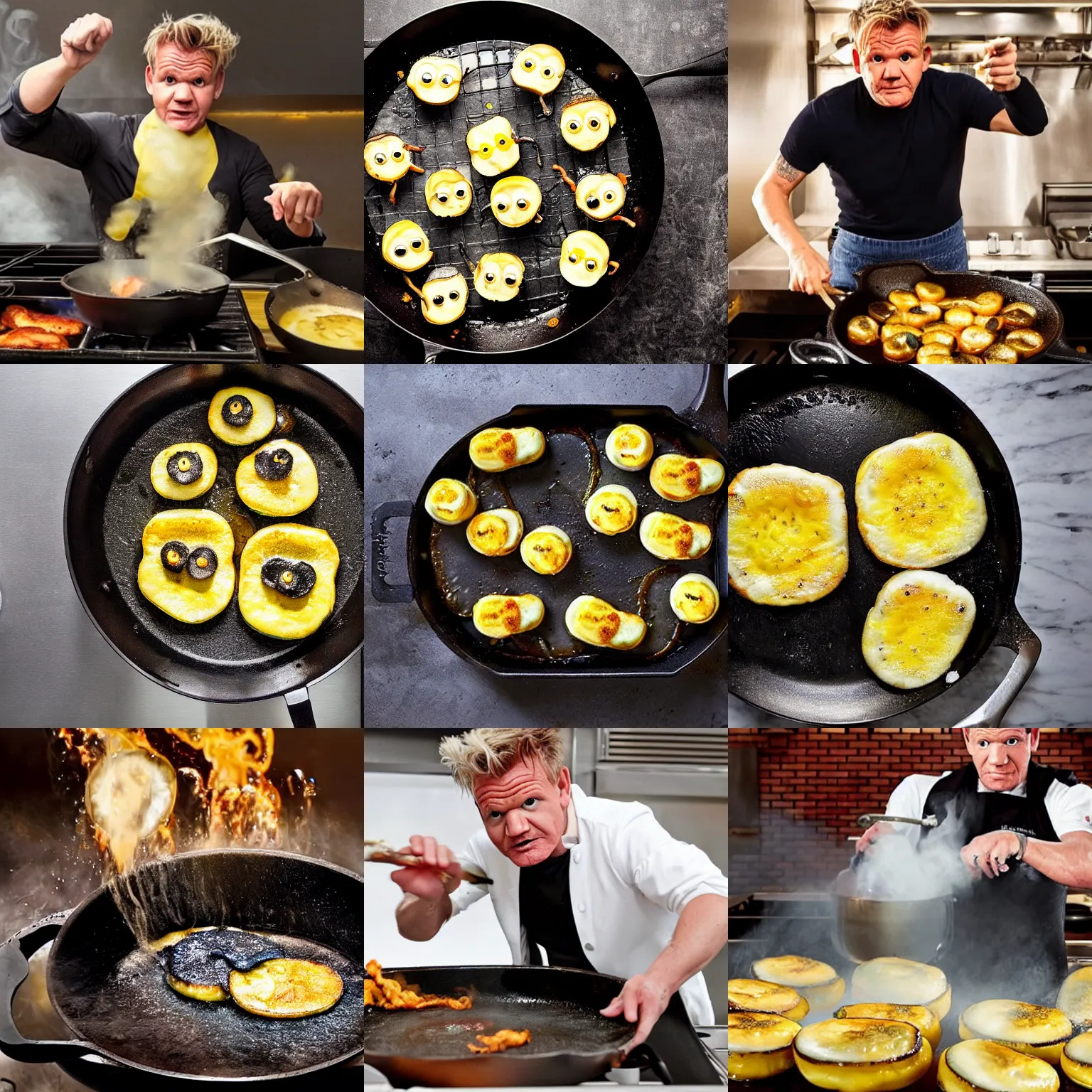 Gordon Ramsay frying minions on a pan, Stable Diffusion