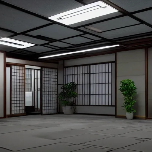 Image similar to still photo of a japanese plant room, highly detailed, photorealistic portrait, bright studio setting, studio lighting, crisp quality and light reflections, unreal engine 5 quality render