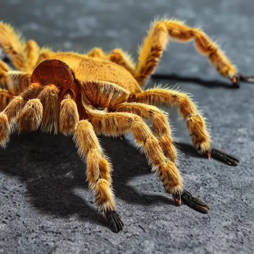 Image similar to a tarantula wearing high heels under her feet, tabletop, detailed, intricate, realistic, hdr, 8 k