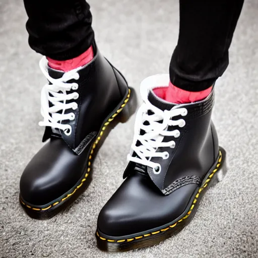 Image similar to A vampire with white hair wearing sick Dr. Martens shoes