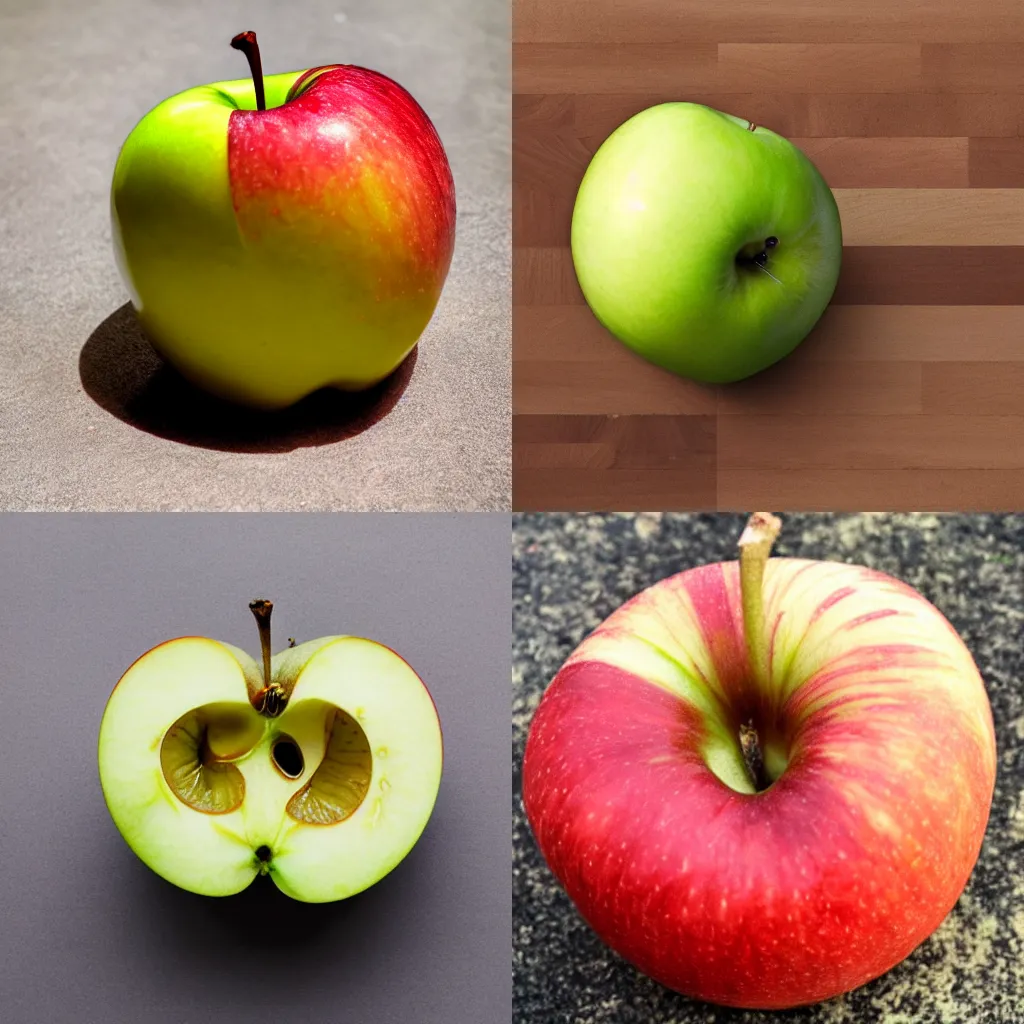 Prompt: an apple cut in half