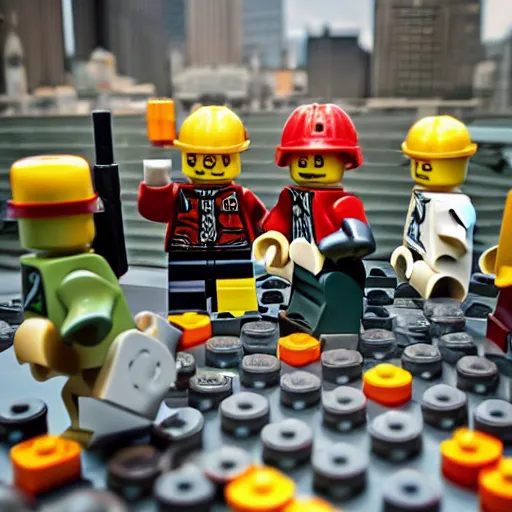 Prompt: mini lego war in the city, photorealistic, highly detailed, sharp focus, vivid, symmetrical, random, convoluted, mind - blowing, creative, fully functional, physics defying, amazing, cool, atmospheric