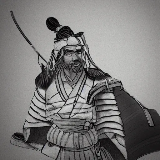 Image similar to 'a sketch to a samurai in ink manga panel ,octane render, artstation , highly detailded'