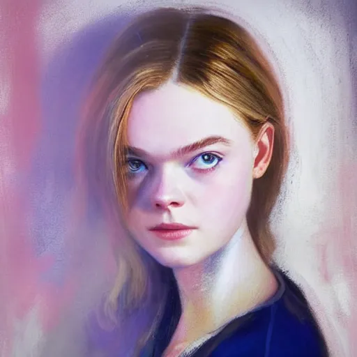 Image similar to A masterpiece head and shoulders portrait of Elle Fanning by Mariusz Lewandowski