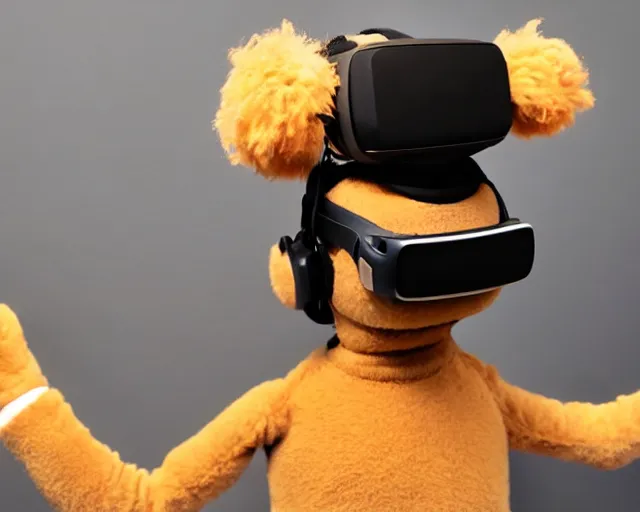 Prompt: a muppet wearing a vr headset