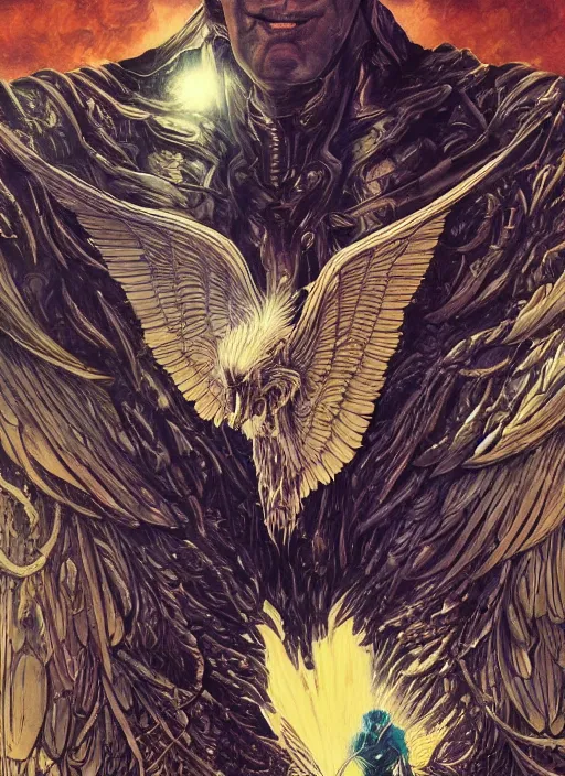 Image similar to joe biden's angelic true form revealed, fantasy, heroic, high details, intricate details, by vincent di fate, artgerm julie bell beeple, 1 9 8 0 s, inking, vintage 8 0 s print, screen print