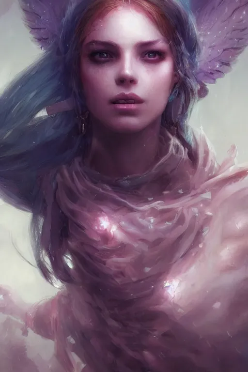 Image similar to face closeup beautiful girl necromancer casting magic spell, angel, 3 d render, hyper realistic detailed portrait, magic storm, thunder, ruan jia, wlop. scifi, fantasy, magic the gathering, hyper detailed, octane render, concept art, peter mohrbacher