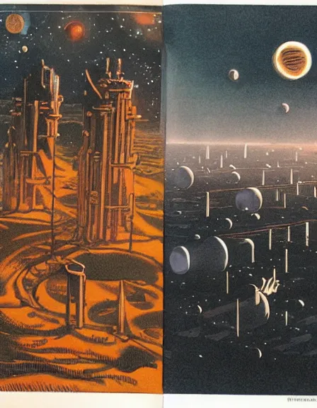 Image similar to comic book page, a city on the moon, lunar surface, black sky, planet Earth in the sky, by Francois Schuiten