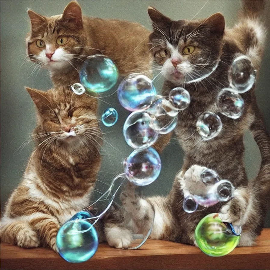 Prompt: “realistic cats blowing bubbles”