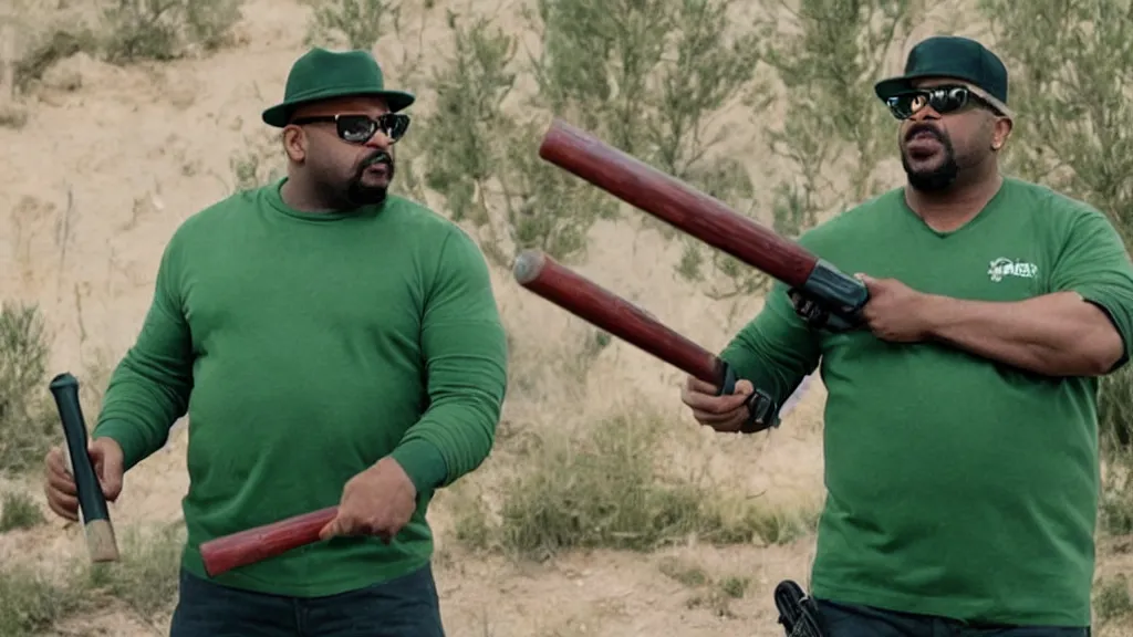 Image similar to Still of Big Smoke with green clothing wielding a baseball bat in Better Call Saul