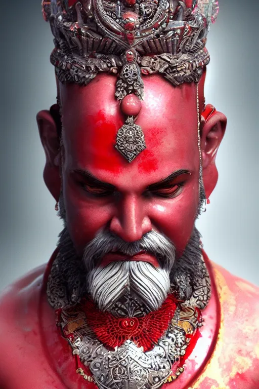 Image similar to portrait of hindu blood god, hindu concept art, cgsociety, octane render, trending on artstation, artstationHD, artstationHQ, unreal engine, 4k, 8k