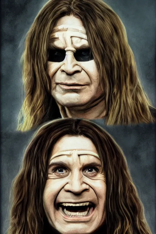 Prompt: portrait of Ozzy Osbourne as batman, highly detailed, artstation, concept art, sharp focus, illustration, art by Rembrandt