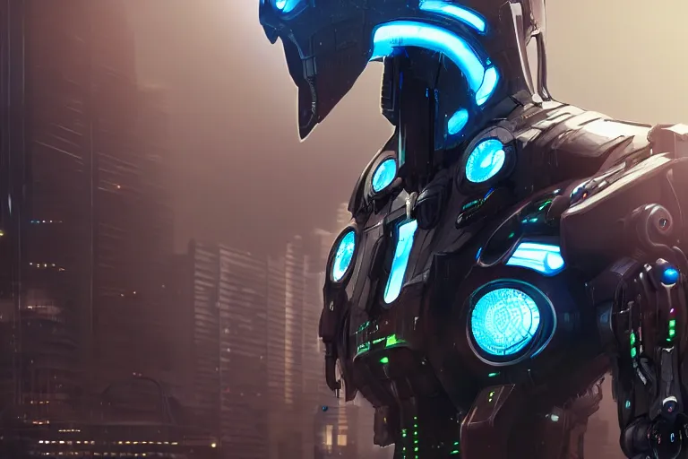 Image similar to cyberpunk alien concept inspired mecha robot, futuristic look, highly detailed body, very powerful, photorealistic camera shot, bright studio setting, studio lighting, crisp quality and light reflections, unreal engine 5 quality render