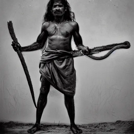 Prompt: portrait of head and body, single bangla farmer fighting on hoseback, hand to hand combat with machete, wielding machete, wearing a long lungi, full body view, long flowing hair, fighting for his life, nebula aura surrounding subject, hellscape, nestor canavarro art style, hyperrealist art style, sharp outlines