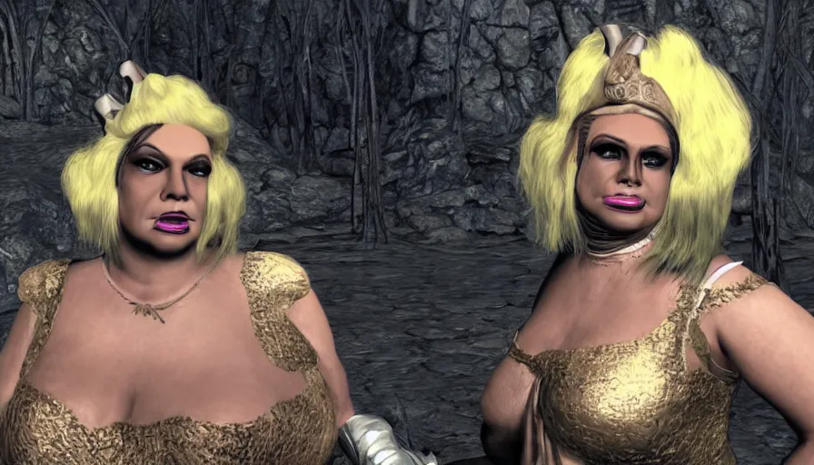 Prompt: Jabba the Hutt as a drag queen in Skyrim