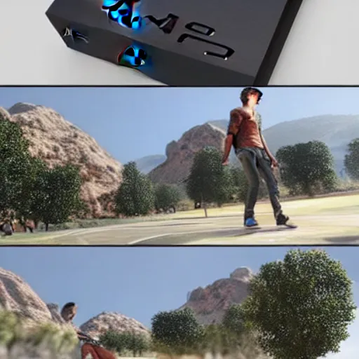 Image similar to the next playstation, ps 6, concept, ue 5, realistic