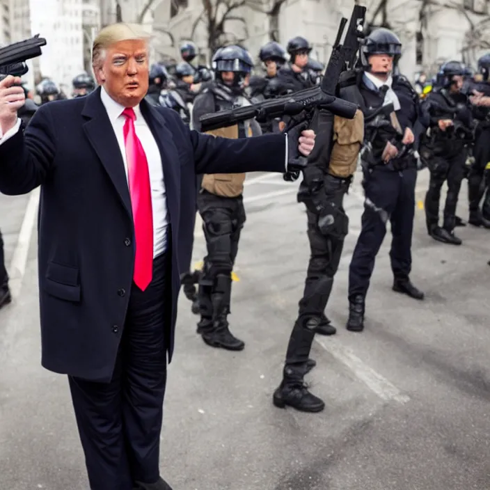 Image similar to a photo of donald trump with a gun in a protest