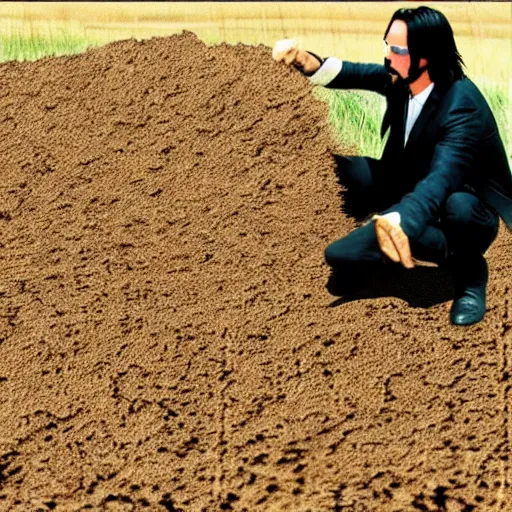 Image similar to keanu reeves tilling a field