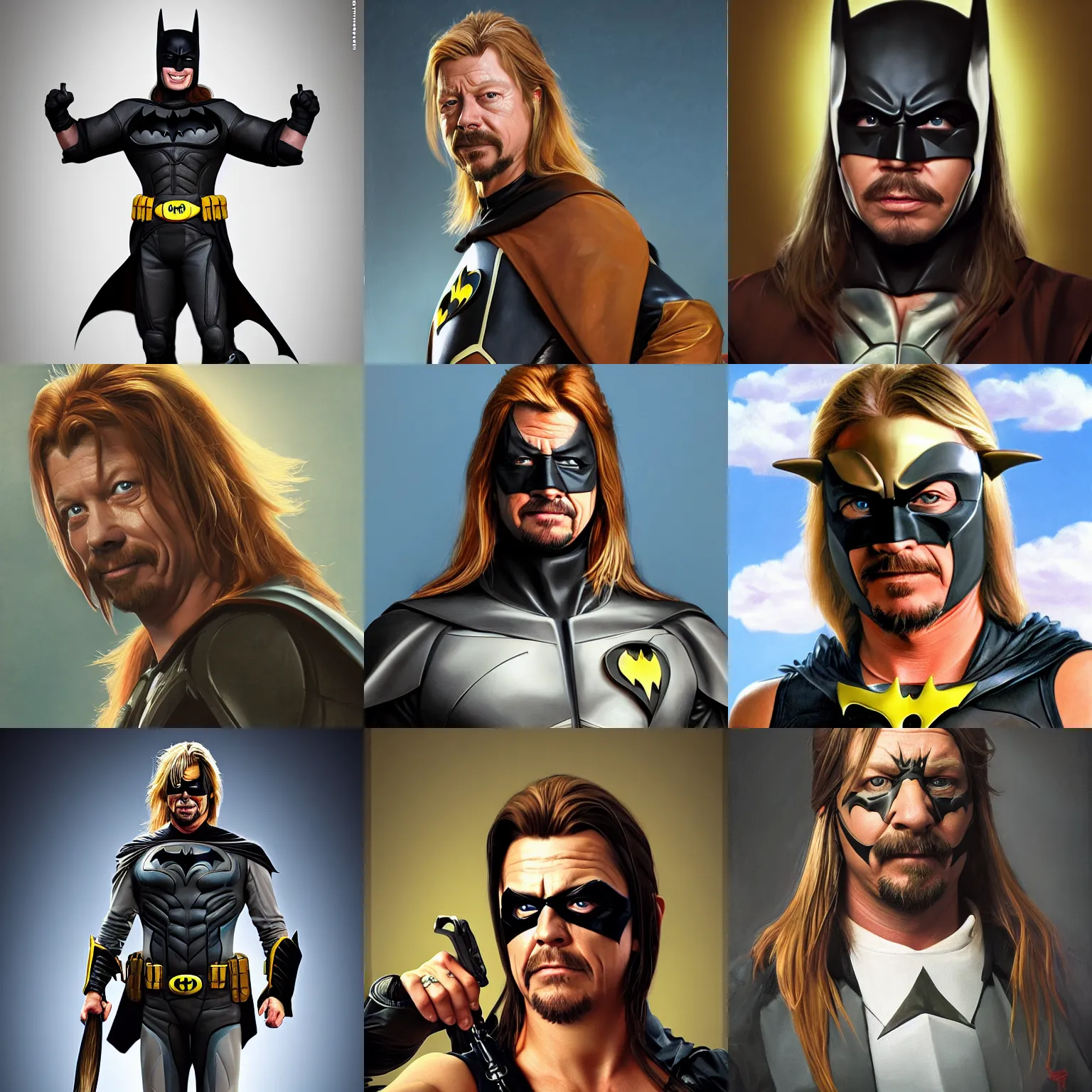 Prompt: Joe Dirt as Batman, David Spade, digital art, trending on artstation, oil on canvas by J. C. Leyendecker and Edmund Blair Leighton and Charlie Bowater, octane render, cinematic