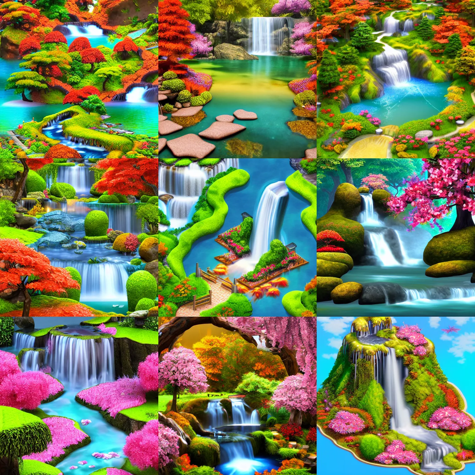 Prompt: isometric webdesign icon for paradise autumn sakura garden with waterfall, artistic, hyperdetailed, digital painting, trending on Artstation, cel-shading style, Unreal Engine 5, CG society, hyperdetailed, digital painting, hypermaximalist, golden ratio, volumetric, octane render, weta digital, micro details, 3d sculpture