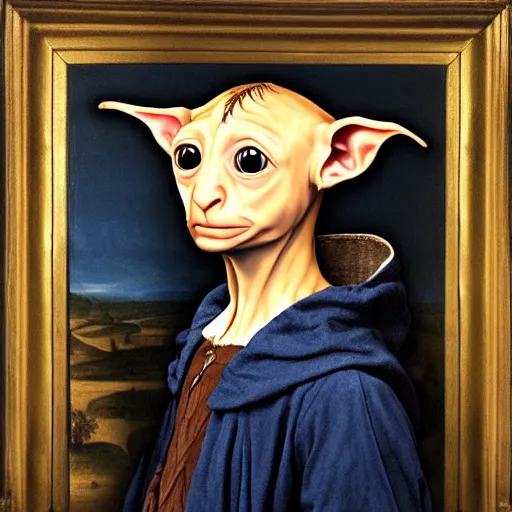 Prompt: a renaissance style portrait painting of Dobby