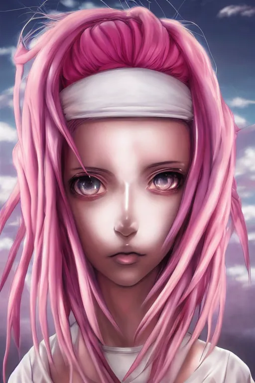 Prompt: portrait of an anime manga girl with pink and white dreads, straight on portrait, by artgerm, james jean, tom bagshaw, gerald brom, vaporwave colors, lofi colors, vaporwave, lofi, goth vibe, 4 k, smooth, hd, substance designer render, full body character concept art, symmetrical, perfect face, detailed face,