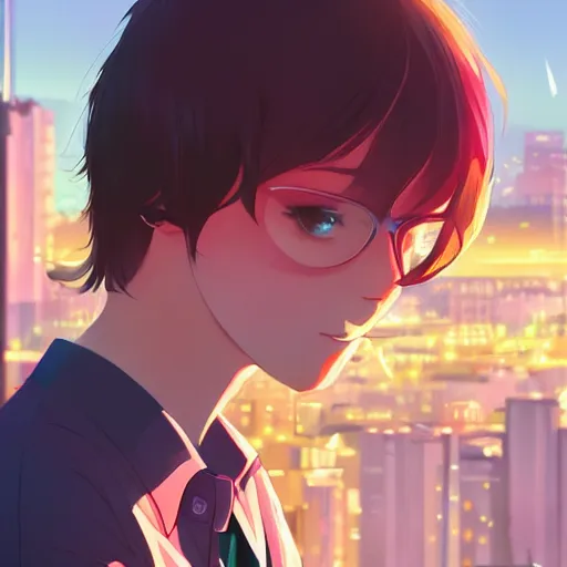 Image similar to portrait of A teenager smoking, city background, rich vivid colors, ambient lighting, dynamic lighting, 4k, HQ, official media, anime key visual, makoto shinkai, ilya kuvshinov, lois van baarle, rossdraws, detailed, trending on artstation