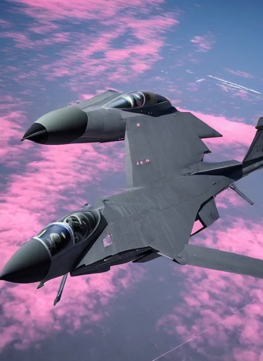 Prompt: hyperrealism, detailed textures, photorealistic 3 d, fighter jet, in futuristic stealth style, flying at ground level over an endless plain of pink flamingos, ultra realistic, cinematic, intricate, cinematic light, unreal engine 8 k