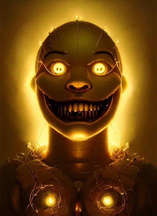 Image similar to portrait of springtrap, intricate, elegant, glowing lights, highly detailed, digital painting, artstation, concept art, sharp focus, illustration, art by wlop, mars ravelo and greg rutkowski