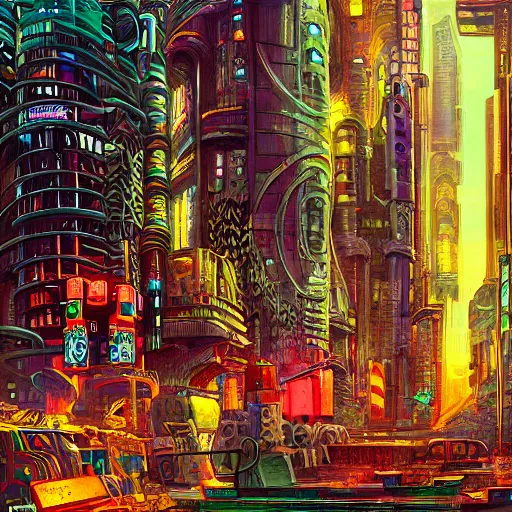 Image similar to cyberpunk cityscape, highly detailed fantasy art painting, 1 9 5 0 s style