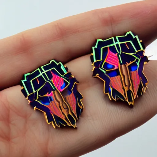 Image similar to lasercut segmented 2d earrings, from world of warcraft