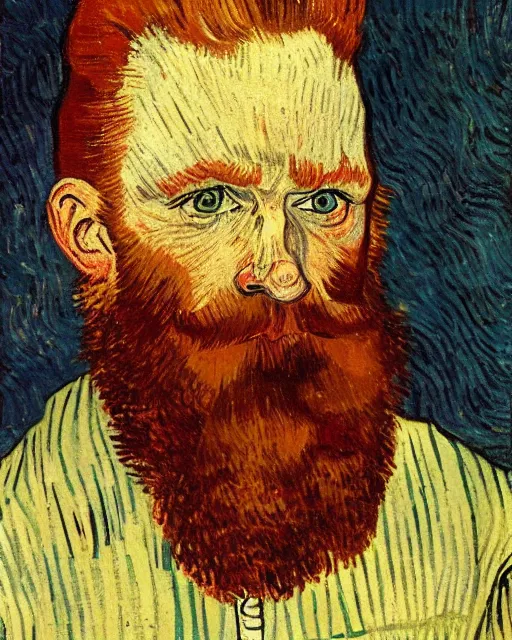 Image similar to An oil painting of a red headed man in his thirties, short beard, trimmed hair, by van gogh, very detailed