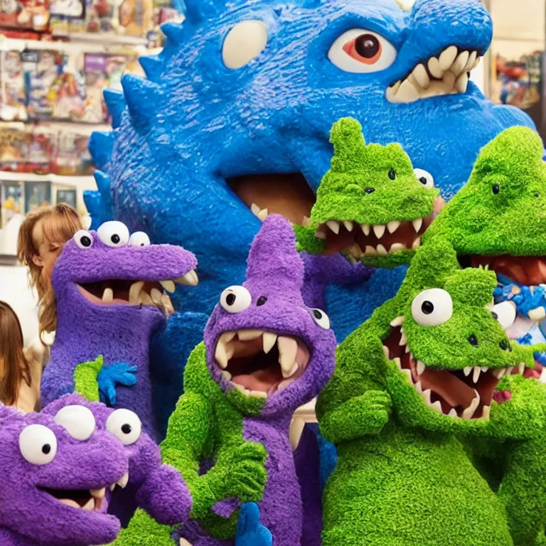Prompt: Barney and Friends, Godzilla