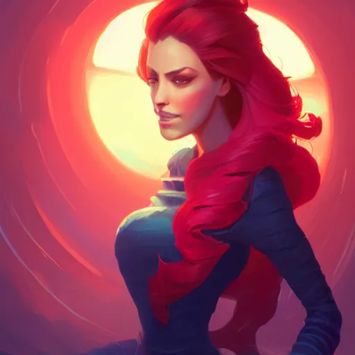 Image similar to beautiful woman with glowing red hair, portrait, maya ali mage, gloomhaven, dynamic lighting, gaudy colors, octane render aesthetic, matte painting concept art, official fanart behance hd artstation by jesper ejsing, by rhads and makoto shinkai and lois van baarle and ilya kuvshinov and rossdraws